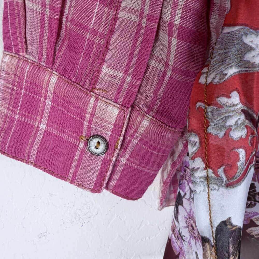 cyrena plaid floral scarf patchwork tunic shacket boho cottagecore women small - Picture 9 of 10